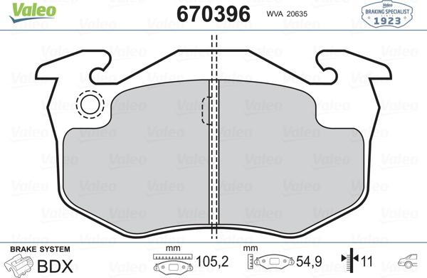 Valeo 670396 - Гальмівні колодки, дискові гальма avtolavka.club