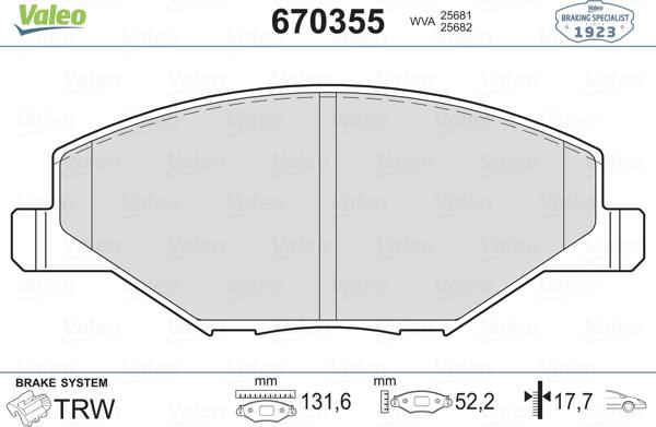 Valeo 670355 - Гальмівні колодки, дискові гальма avtolavka.club