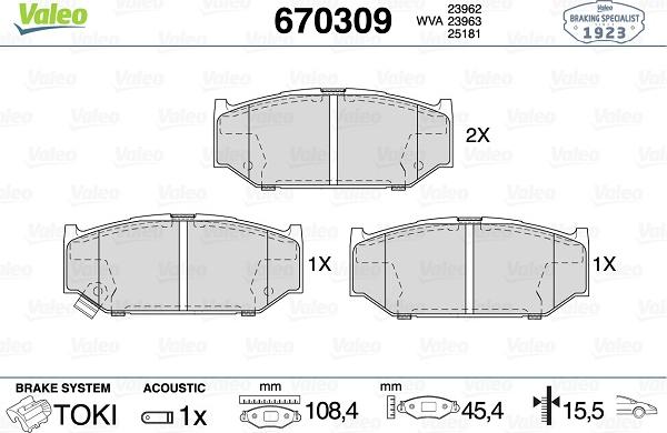 Valeo 670309 - Гальмівні колодки, дискові гальма avtolavka.club