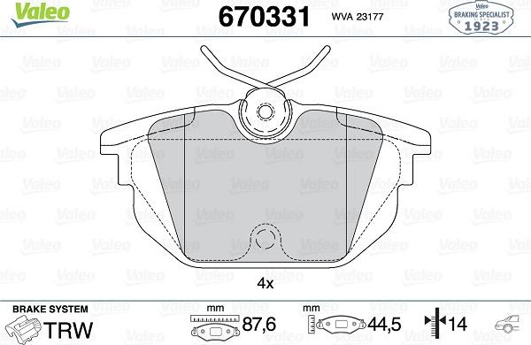 Valeo 670331 - Гальмівні колодки, дискові гальма avtolavka.club