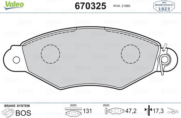 Valeo 670325 - Гальмівні колодки, дискові гальма avtolavka.club