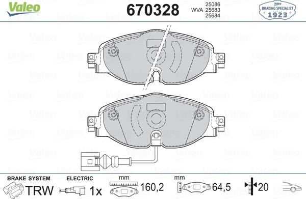 Valeo 670328 - Гальмівні колодки, дискові гальма avtolavka.club