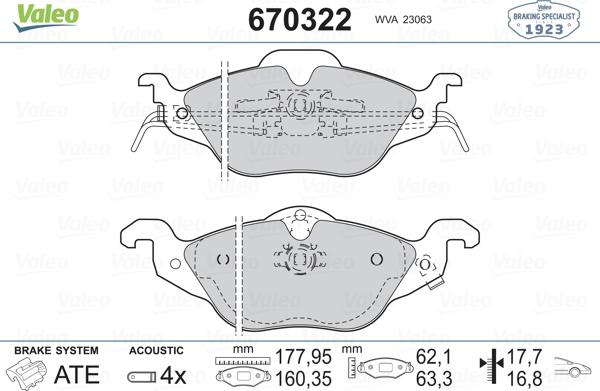 Valeo 670322 - Гальмівні колодки, дискові гальма avtolavka.club