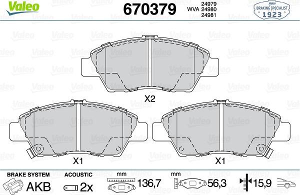 Valeo 670379 - Гальмівні колодки, дискові гальма avtolavka.club