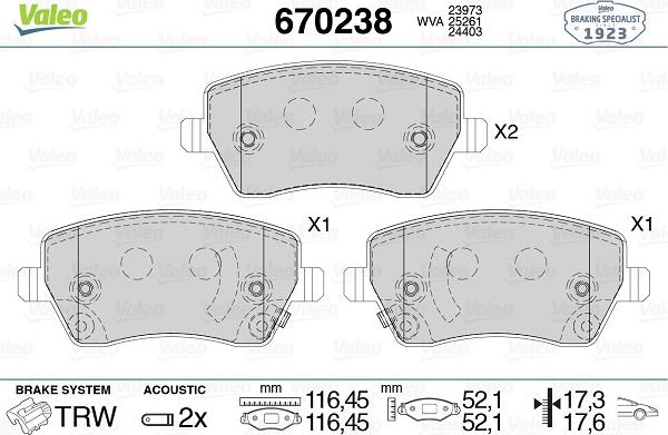 Valeo 670238 - Гальмівні колодки, дискові гальма avtolavka.club