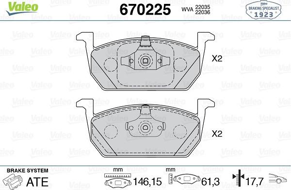 Valeo 670225 - Гальмівні колодки, дискові гальма avtolavka.club