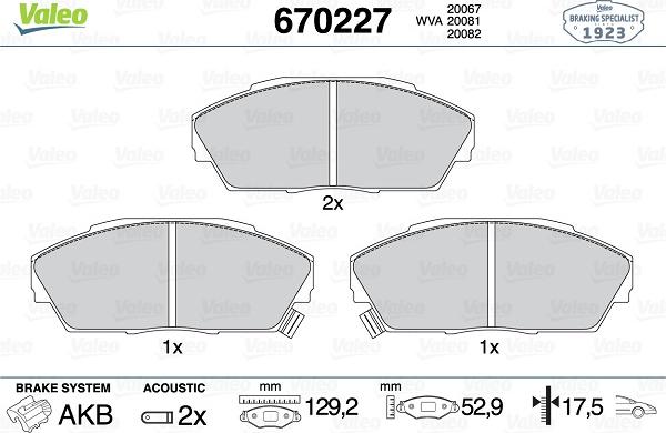 Valeo 670227 - Гальмівні колодки, дискові гальма avtolavka.club