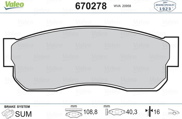 Valeo 670278 - Гальмівні колодки, дискові гальма avtolavka.club