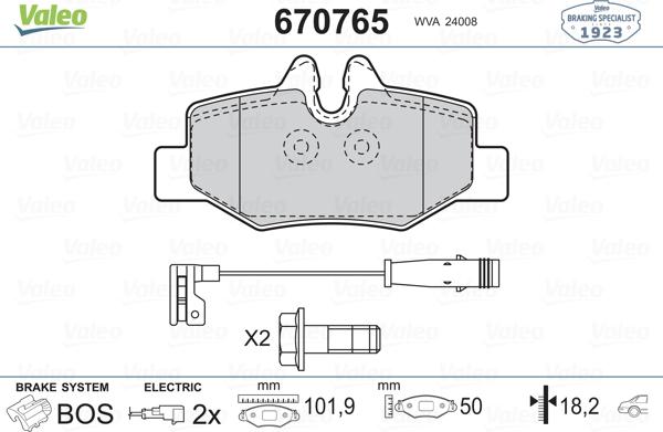 Valeo 670765 - Гальмівні колодки, дискові гальма avtolavka.club