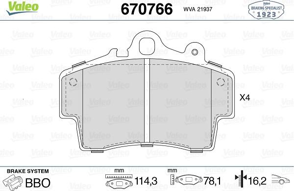 Valeo 670766 - Гальмівні колодки, дискові гальма avtolavka.club