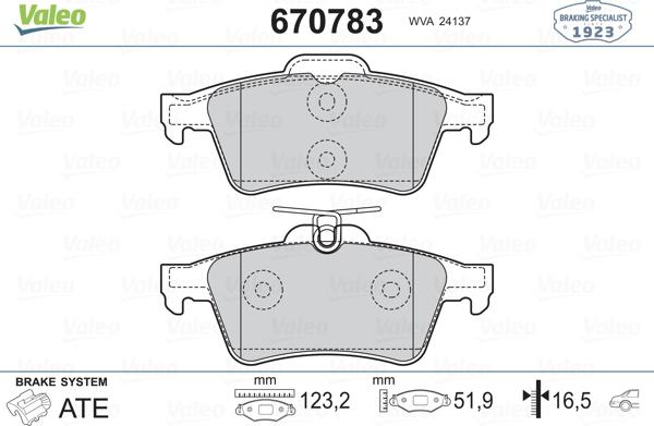 Valeo 670783 - Гальмівні колодки, дискові гальма avtolavka.club