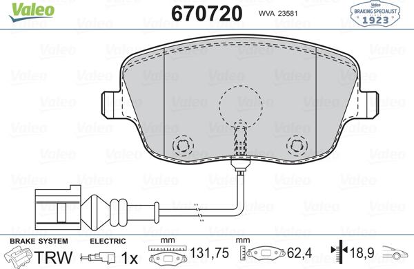 Valeo 670720 - Гальмівні колодки, дискові гальма avtolavka.club