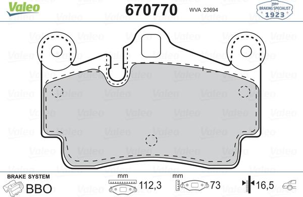 Valeo 670770 - Гальмівні колодки, дискові гальма avtolavka.club