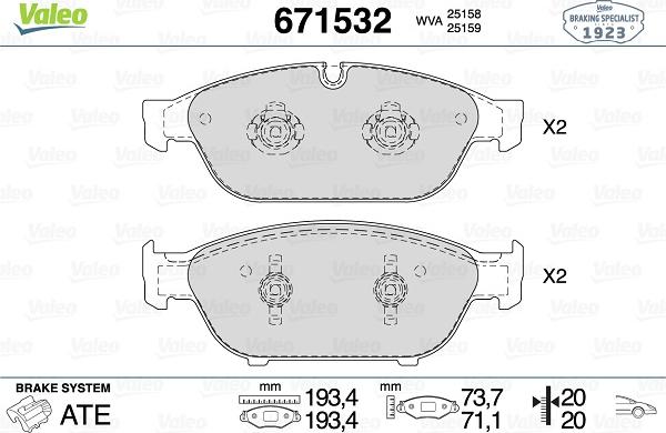 Valeo 671532 - Гальмівні колодки, дискові гальма avtolavka.club