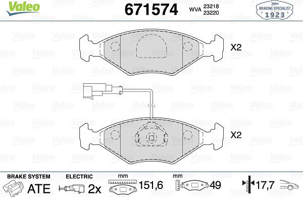 Valeo 671574 - Гальмівні колодки, дискові гальма avtolavka.club