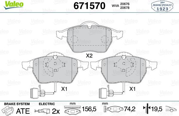 Valeo 671570 - Гальмівні колодки, дискові гальма avtolavka.club