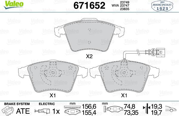 Valeo 671652 - Гальмівні колодки, дискові гальма avtolavka.club