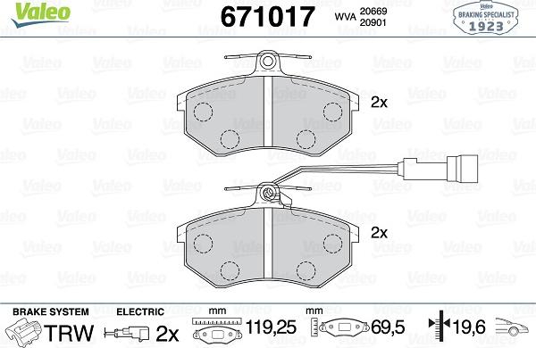 Valeo 671017 - Гальмівні колодки, дискові гальма avtolavka.club