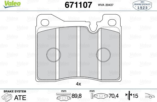 Valeo 671107 - Гальмівні колодки, дискові гальма avtolavka.club