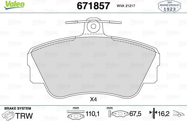 Valeo 671857 - Гальмівні колодки, дискові гальма avtolavka.club