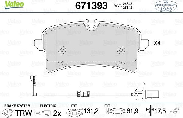 Valeo 671393 - Гальмівні колодки, дискові гальма avtolavka.club