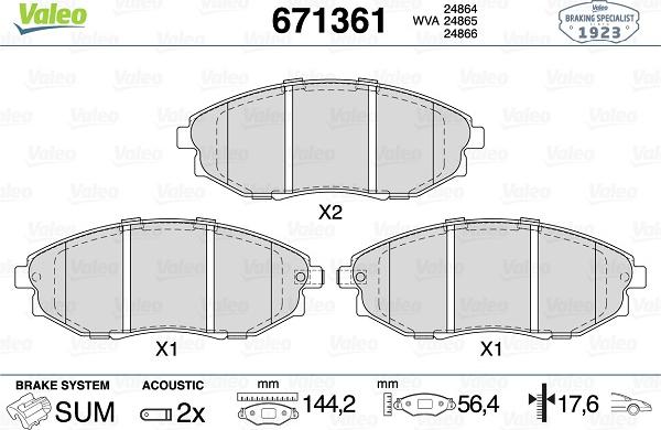 Valeo 671361 - Гальмівні колодки, дискові гальма avtolavka.club