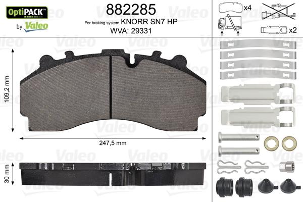 Valeo 882285 - Гальмівні колодки, дискові гальма avtolavka.club