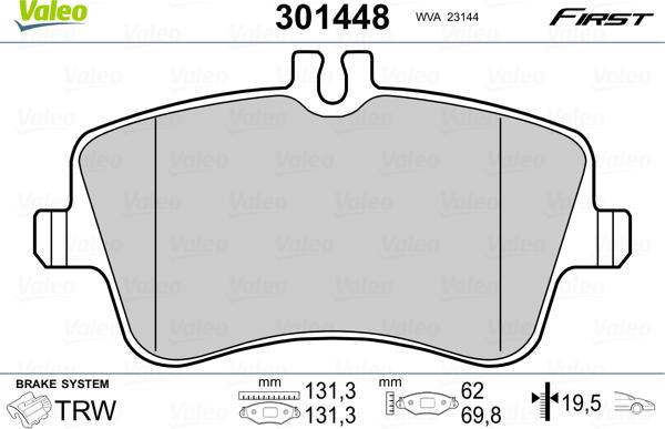 Valeo 301448 - Гальмівні колодки, дискові гальма avtolavka.club