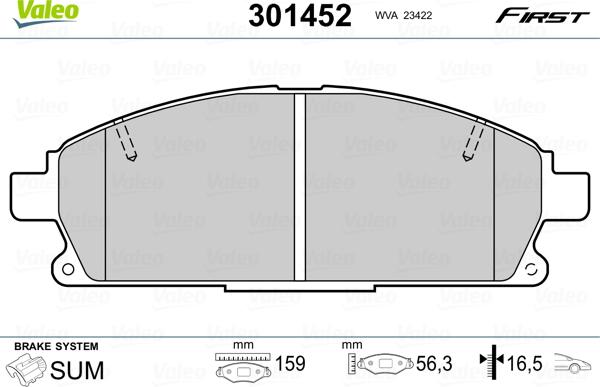 Valeo 301452 - Гальмівні колодки, дискові гальма avtolavka.club