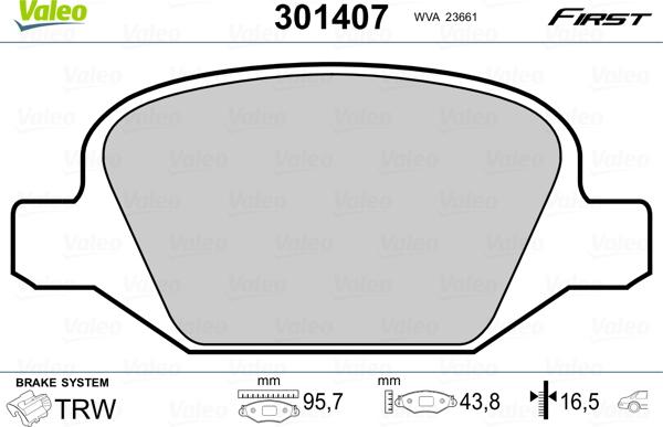 Valeo 301407 - Гальмівні колодки, дискові гальма avtolavka.club