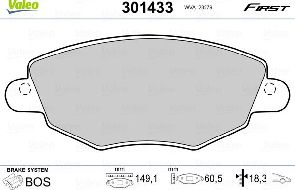 Valeo 301433 - Гальмівні колодки, дискові гальма avtolavka.club