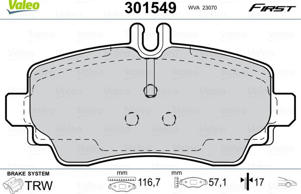 Valeo 301549 - Гальмівні колодки, дискові гальма avtolavka.club