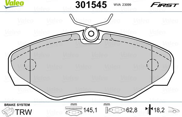 Valeo 301545 - Гальмівні колодки, дискові гальма avtolavka.club