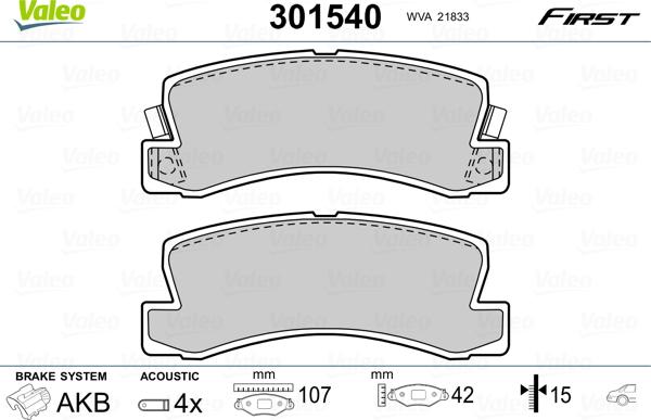 Valeo 301540 - Гальмівні колодки, дискові гальма avtolavka.club