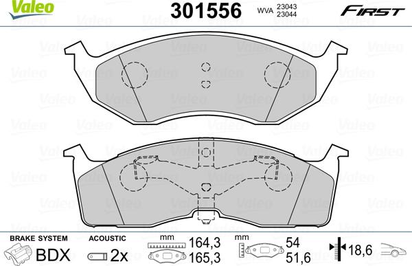 Valeo 301556 - Гальмівні колодки, дискові гальма avtolavka.club