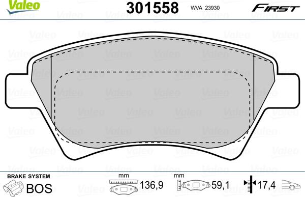 Valeo 301558 - Гальмівні колодки, дискові гальма avtolavka.club