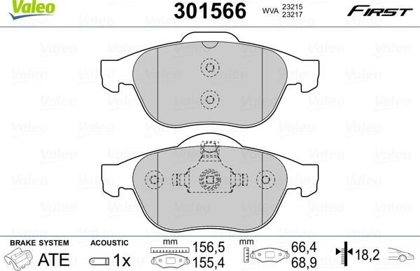 Valeo 301566 - Гальмівні колодки, дискові гальма avtolavka.club