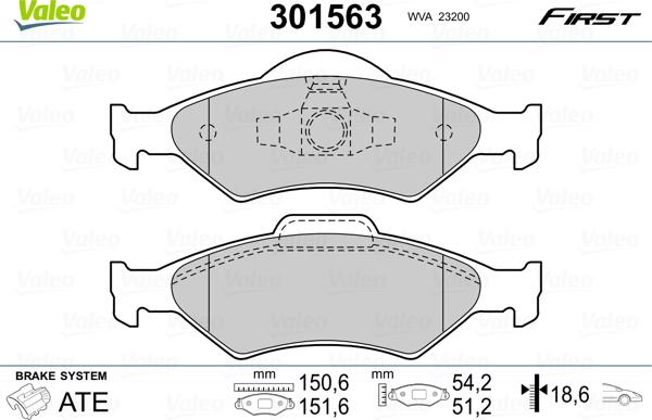 Valeo 301563 - Гальмівні колодки, дискові гальма avtolavka.club