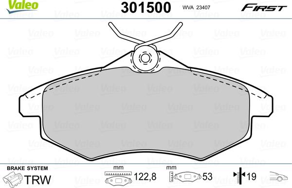 Valeo 301500 - Гальмівні колодки, дискові гальма avtolavka.club