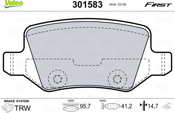 Valeo 301583 - Гальмівні колодки, дискові гальма avtolavka.club