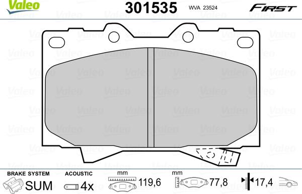 Valeo 301535 - Гальмівні колодки, дискові гальма avtolavka.club