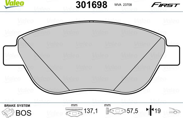 Valeo 301698 - Гальмівні колодки, дискові гальма avtolavka.club