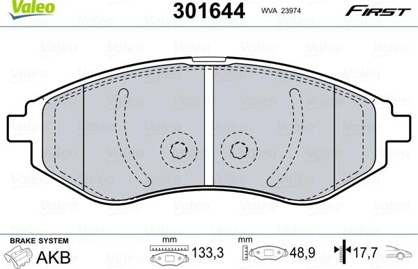 Valeo 301644 - Гальмівні колодки, дискові гальма avtolavka.club