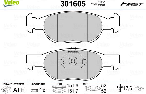 Valeo 301605 - Гальмівні колодки, дискові гальма avtolavka.club