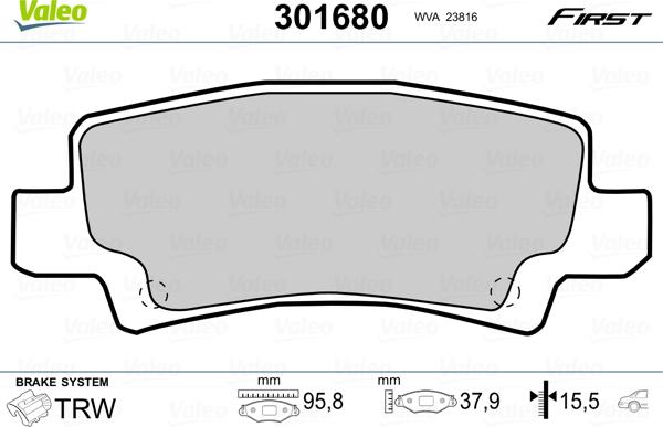 Valeo 301680 - Гальмівні колодки, дискові гальма avtolavka.club