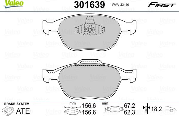 Valeo 301639 - Гальмівні колодки, дискові гальма avtolavka.club