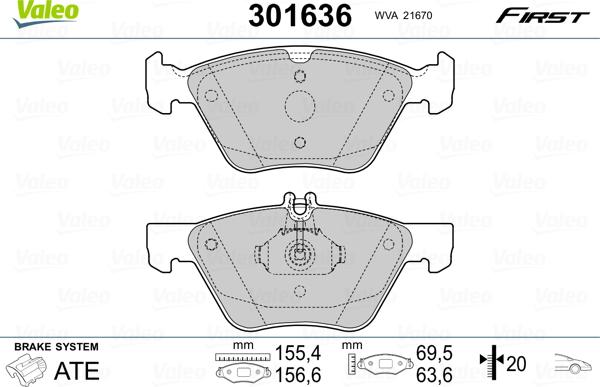 Valeo 301636 - Гальмівні колодки, дискові гальма avtolavka.club