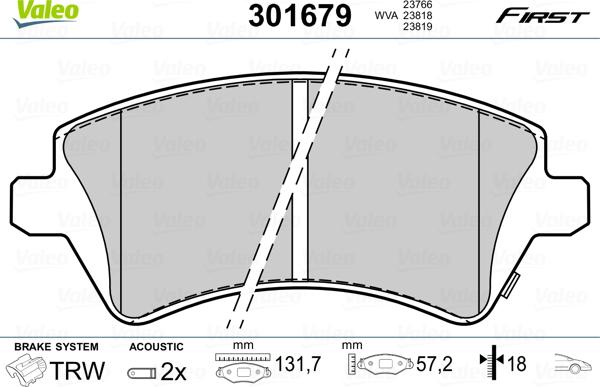 Valeo 301679 - Гальмівні колодки, дискові гальма avtolavka.club