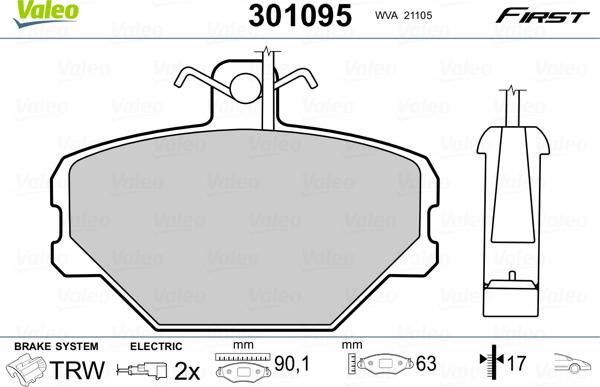 Valeo 301095 - Гальмівні колодки, дискові гальма avtolavka.club