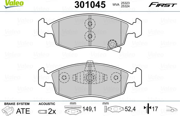 Valeo 301045 - Гальмівні колодки, дискові гальма avtolavka.club